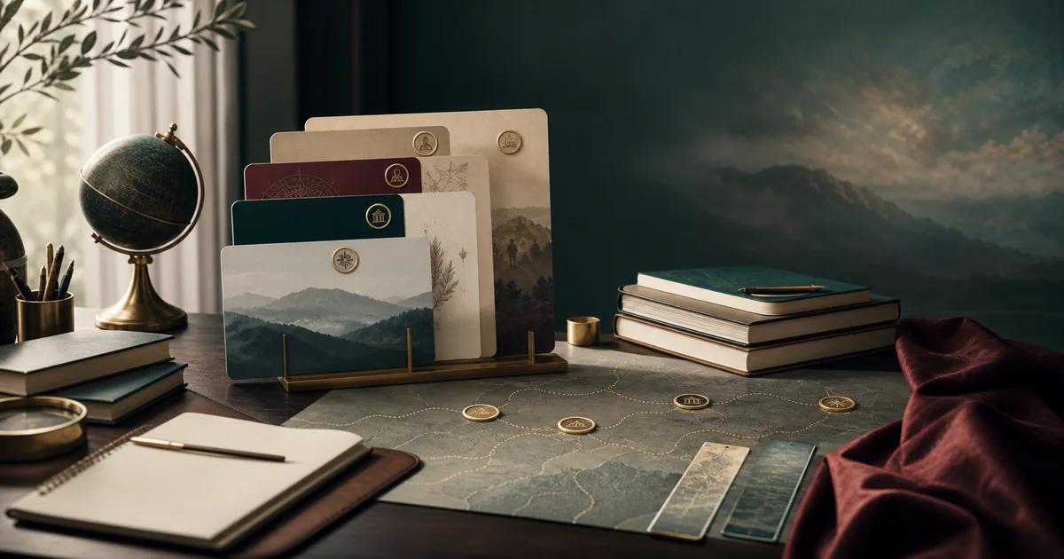 Premium editorial reading desk with curated book pathways, category cards, and refined discovery objects